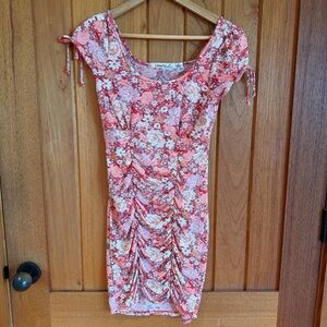 Liberty Love Floral Ruched Midi Dress - Pink and Orange